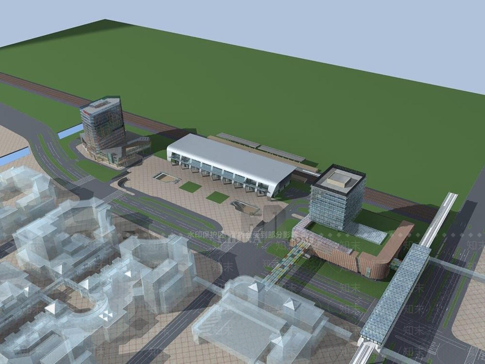 现代车站外观3D模型下载【ID:1195270936】