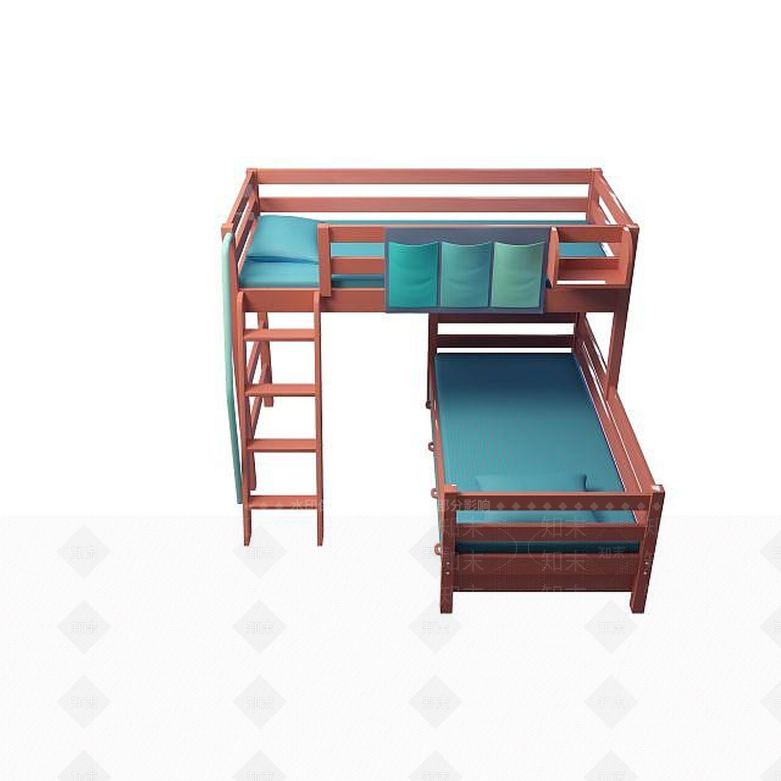 现代实木高低床3D模型下载【ID:1195273071】
