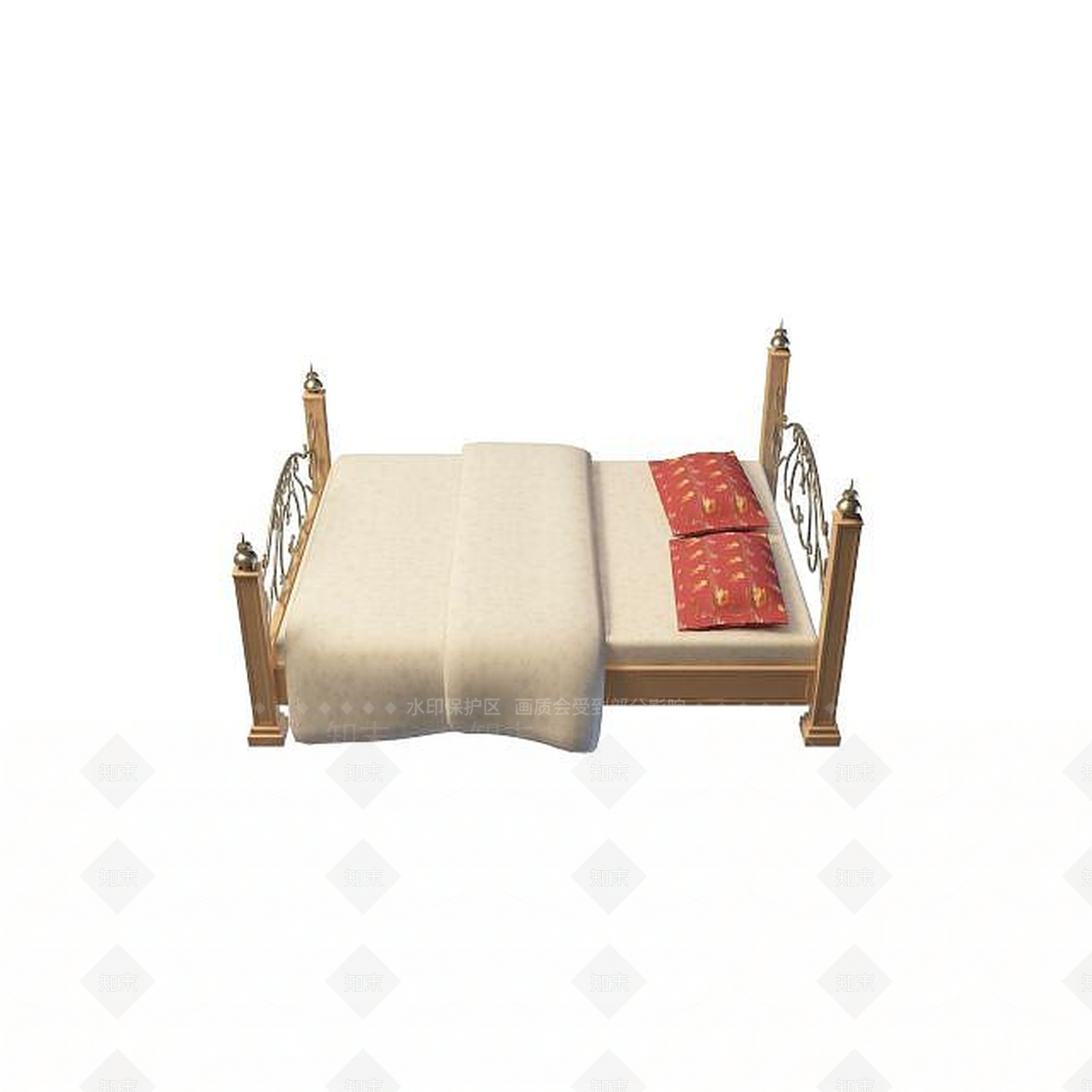 现代铁艺装饰床3D模型下载【ID:1195273360】