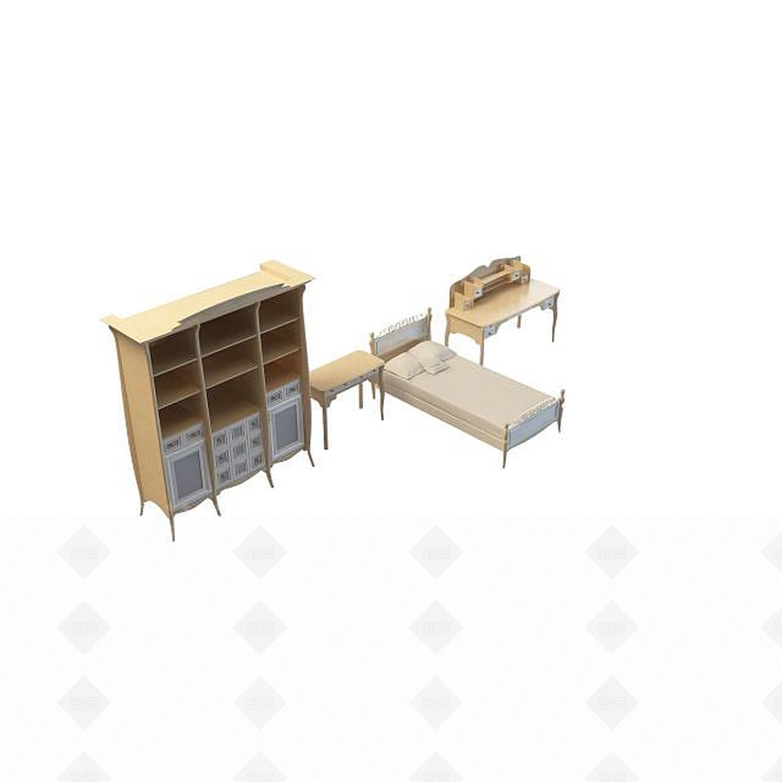 现代实木单人床3D模型下载【ID:1195273626】