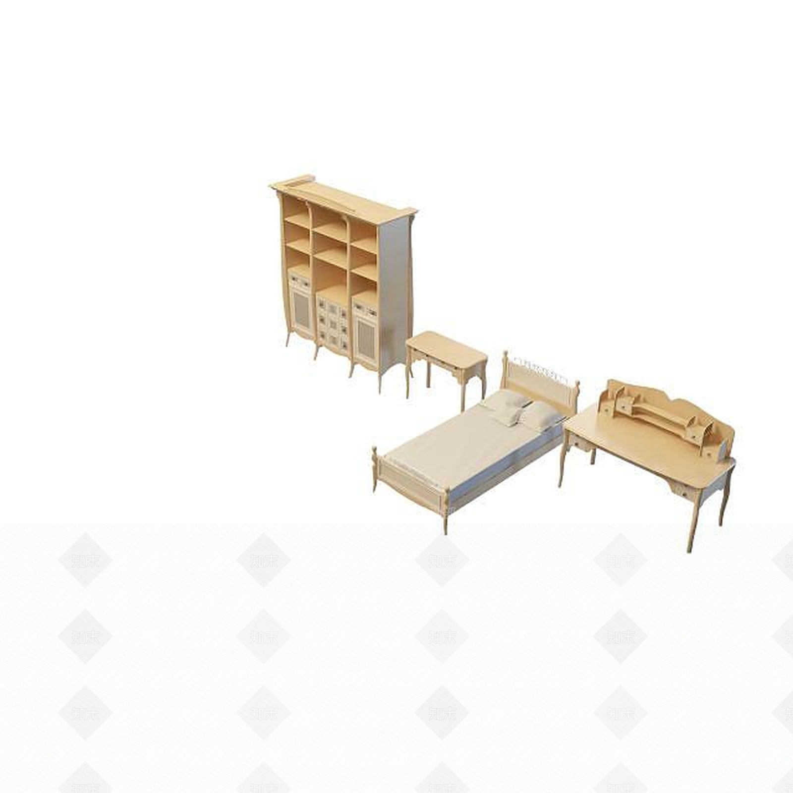现代实木单人床3D模型下载【ID:1195273626】