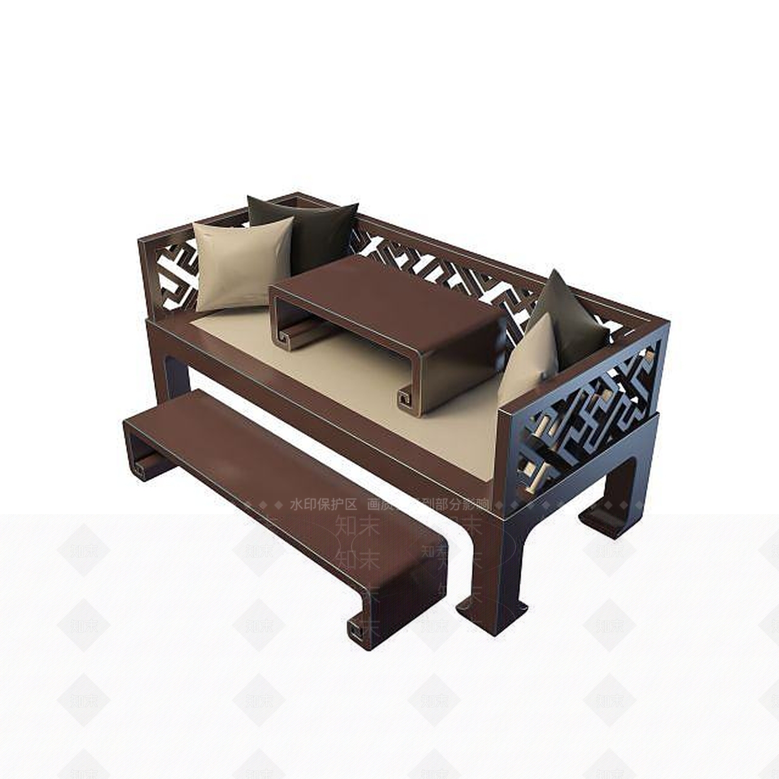 现代实木罗汉床3D模型下载【ID:1195273773】