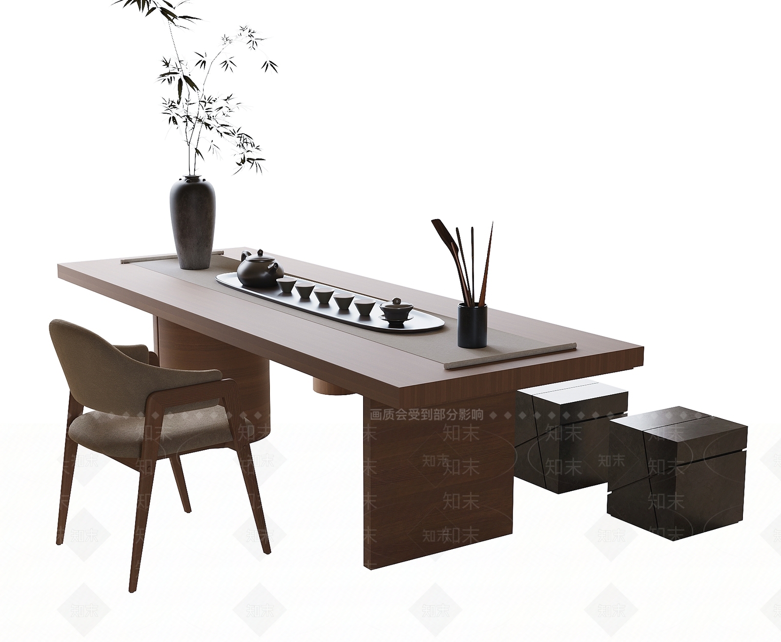 现代茶桌椅3D模型下载【ID:1195281124】