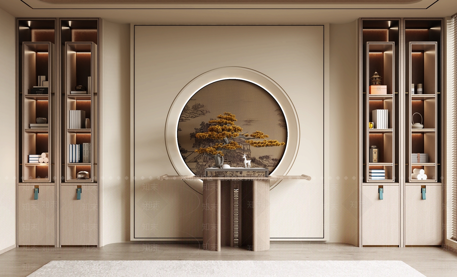 新中式电视背景墙3D模型下载【ID:1195281952】