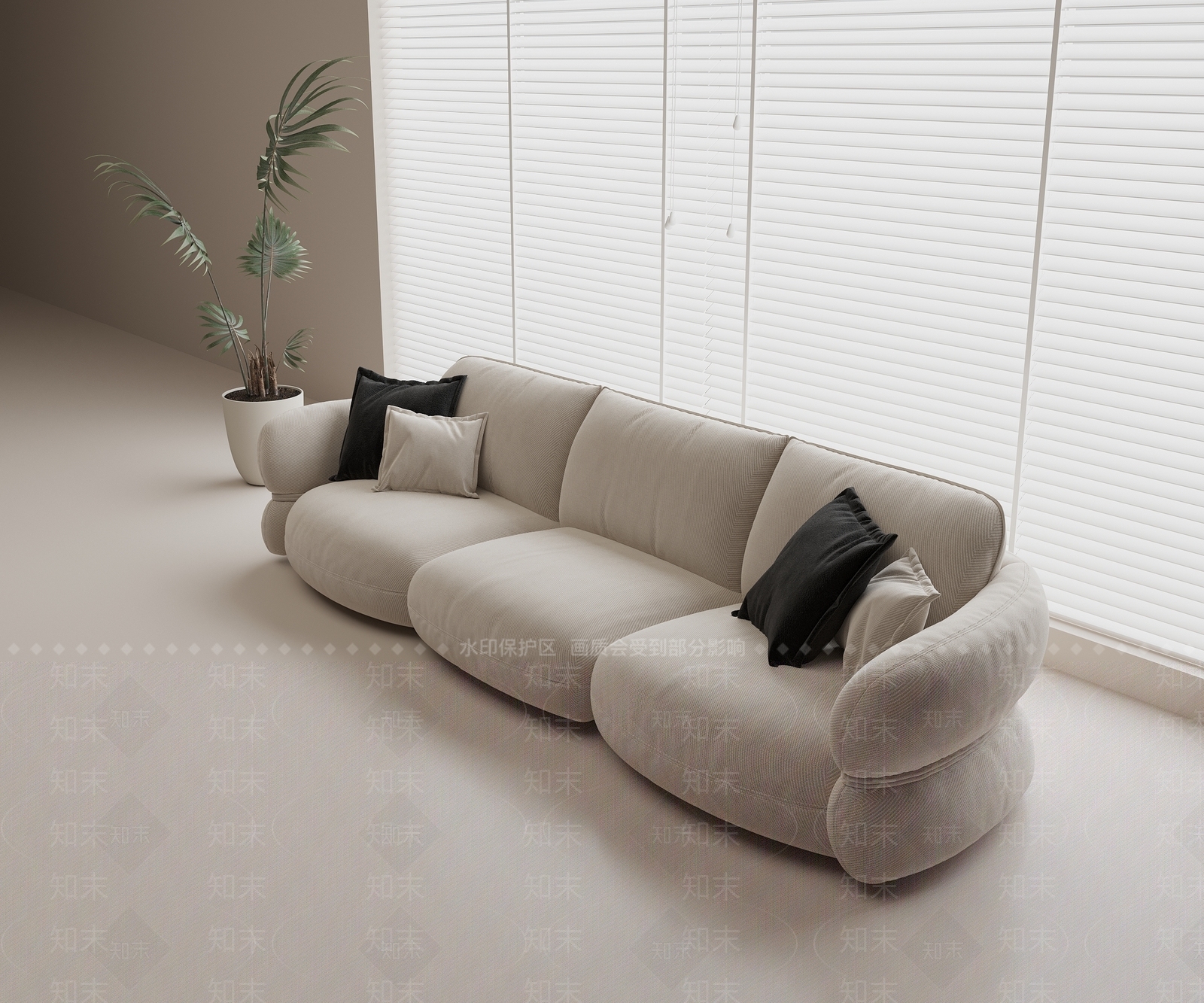 奶油三人沙发3D模型下载【ID:1195285736】