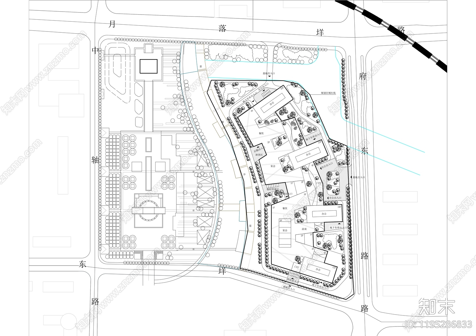 现代产业园建筑cad施工图下载【ID:1195286833】