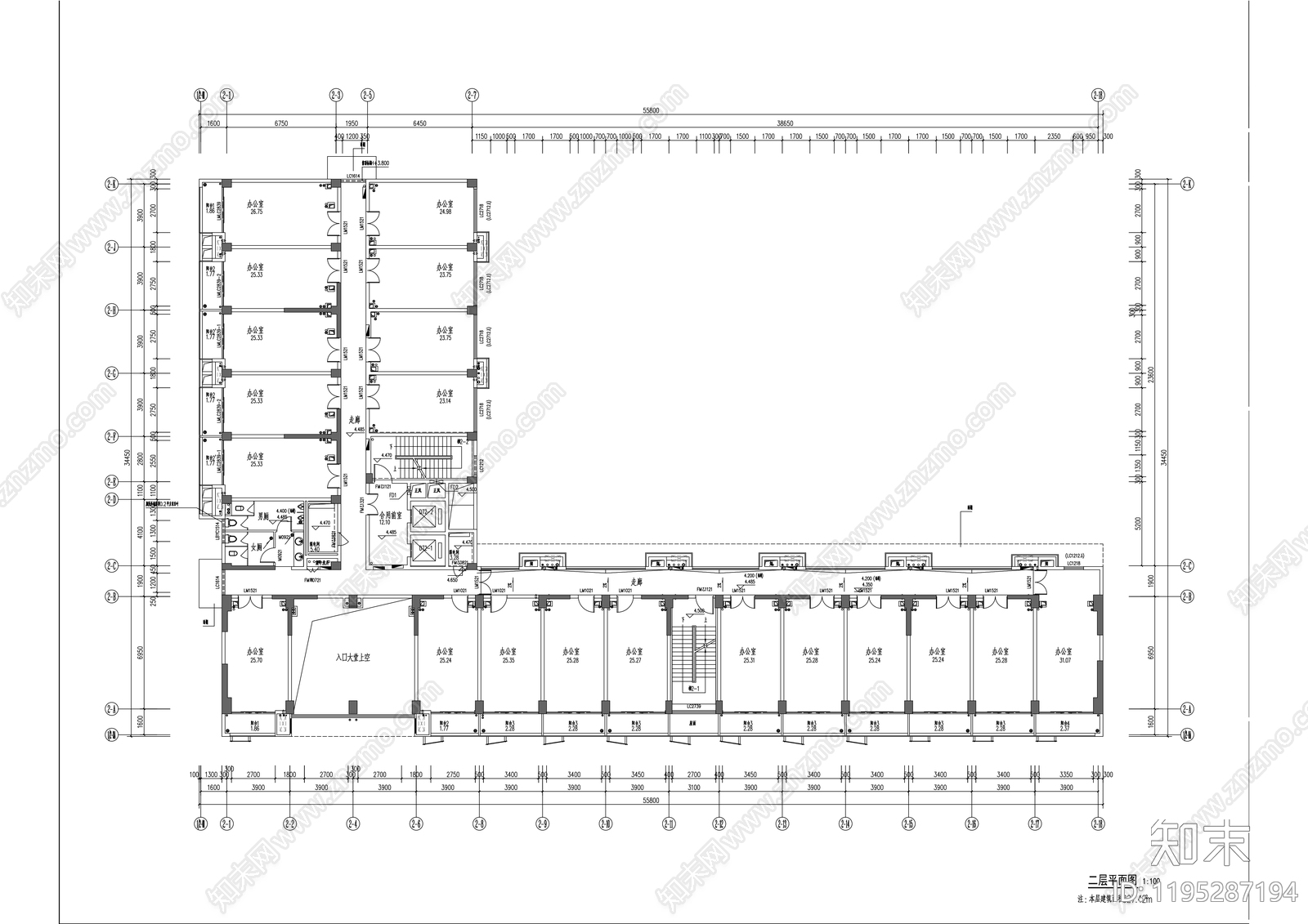 现代办公楼建筑cad施工图下载【ID:1195287194】