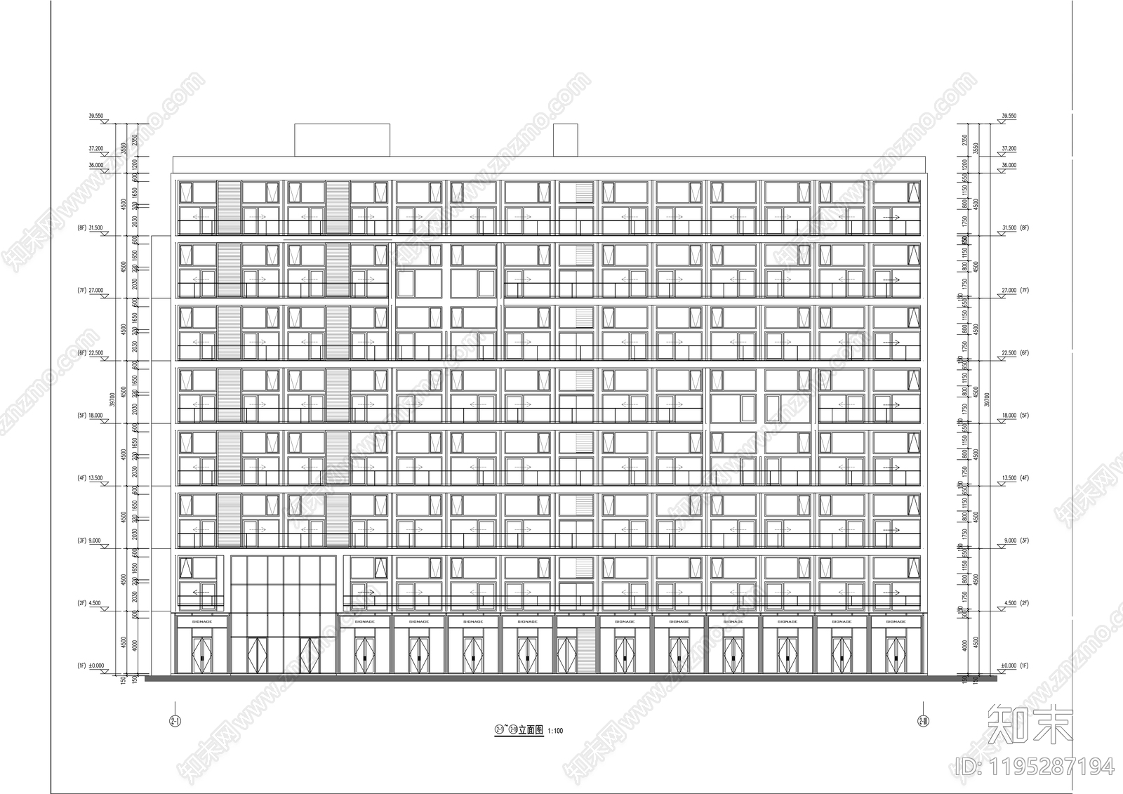 现代办公楼建筑cad施工图下载【ID:1195287194】