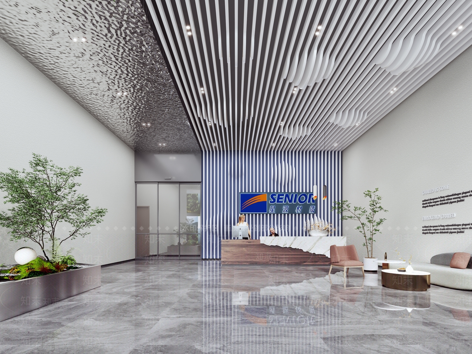现代原木办公大厅3D模型下载【ID:1195287417】