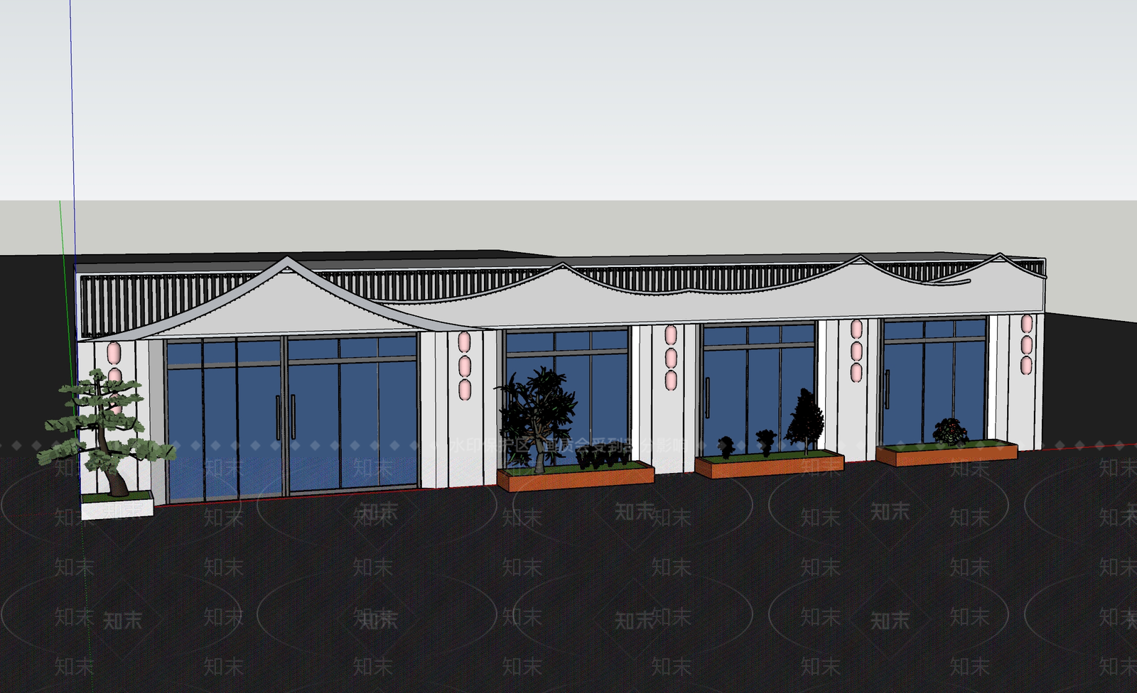 现代新中式酒店建筑SU模型下载【ID:1195287680】