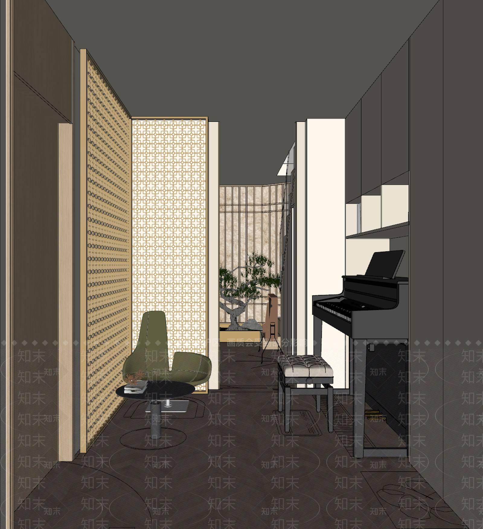 新中式原木茶室SU模型下载【ID:1195294547】