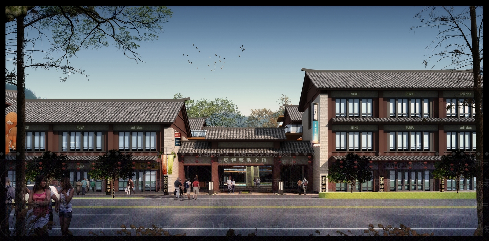 中式新中式商业街SU模型下载【ID:1195814931】