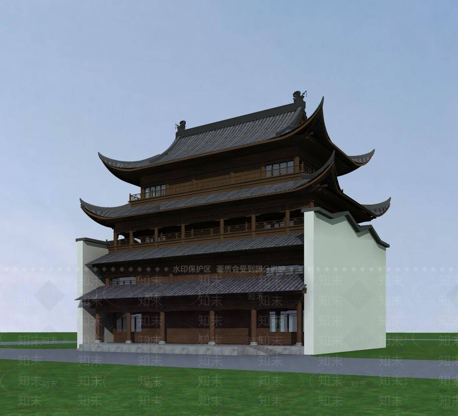 中式古建3D模型下载【ID:1195298341】