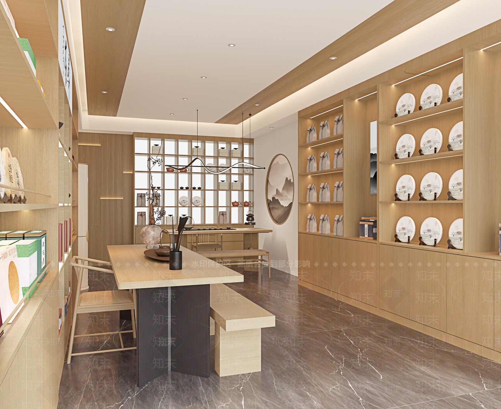 新中式原木其他餐饮空间3D模型下载【ID:1195298628】