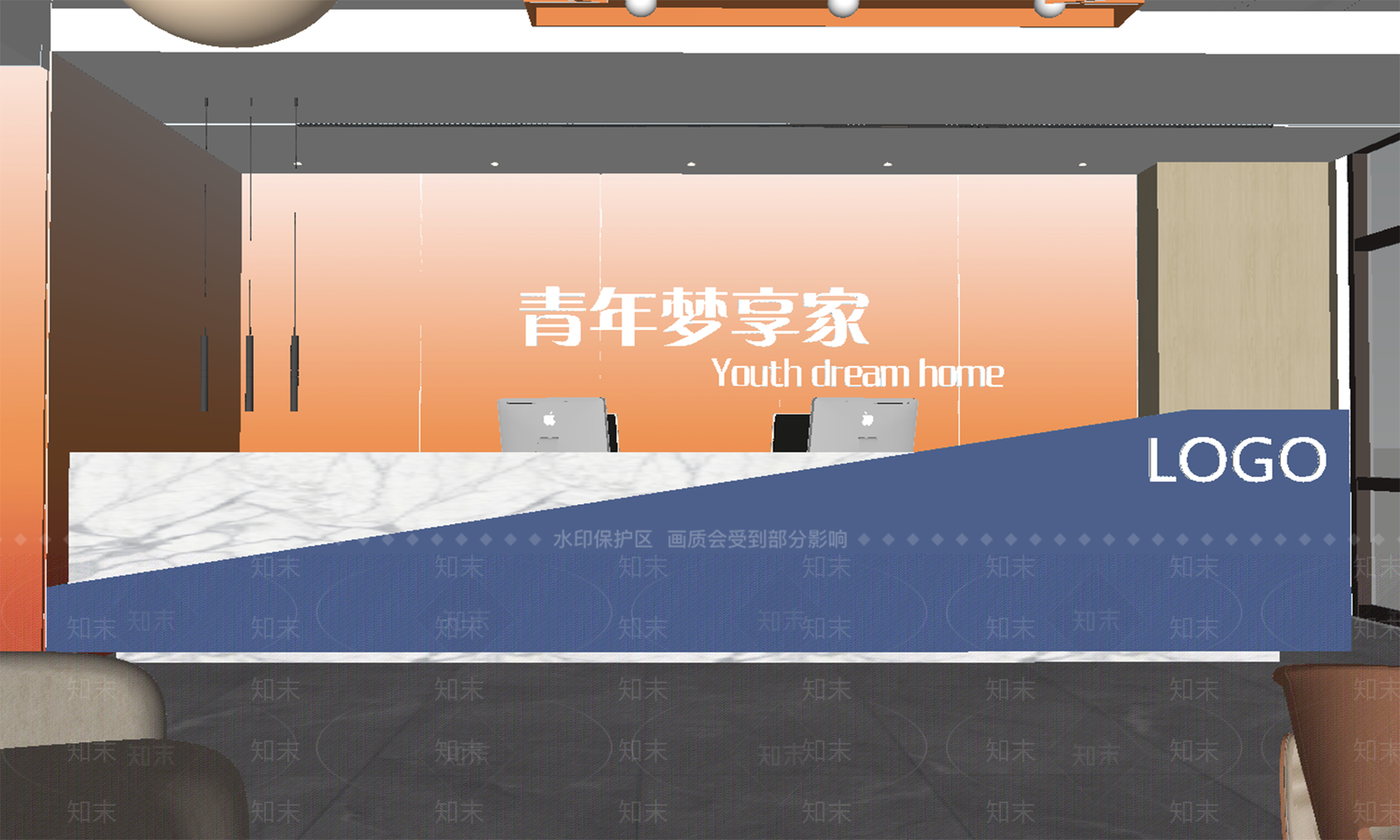 现代简约办公大堂SU模型下载【ID:1195300266】