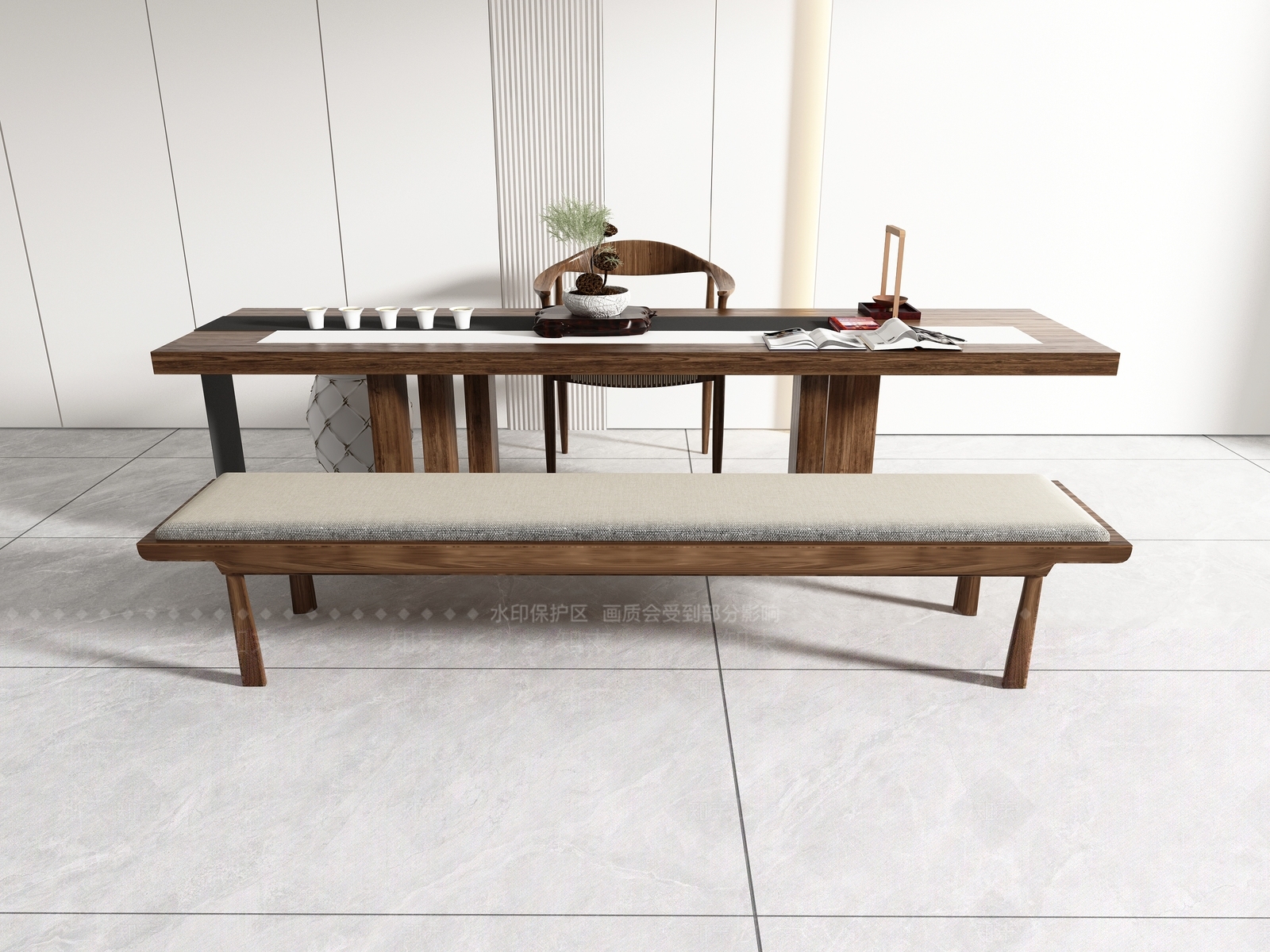 中式茶桌椅3D模型下载【ID:1195300484】