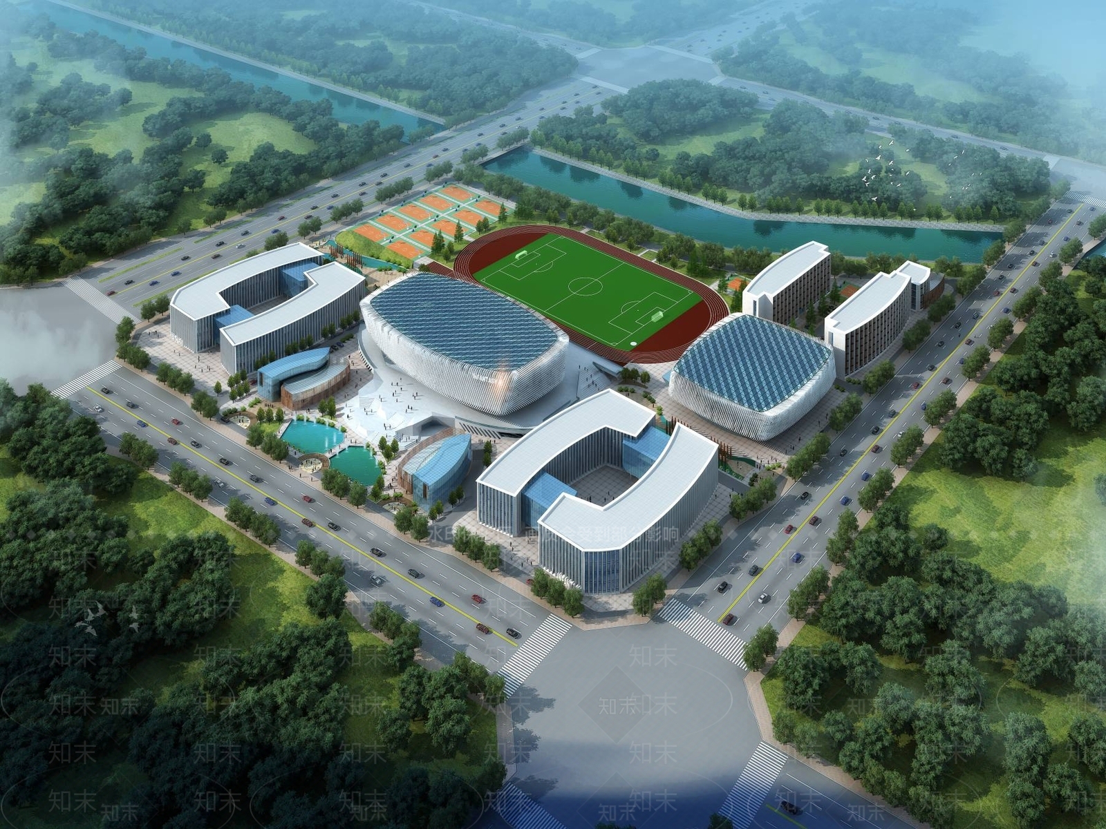 现代学校外观3D模型下载【ID:1195326135】