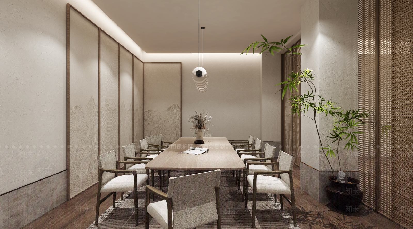 新中式侘寂会议室3D模型下载【ID:1195393235】