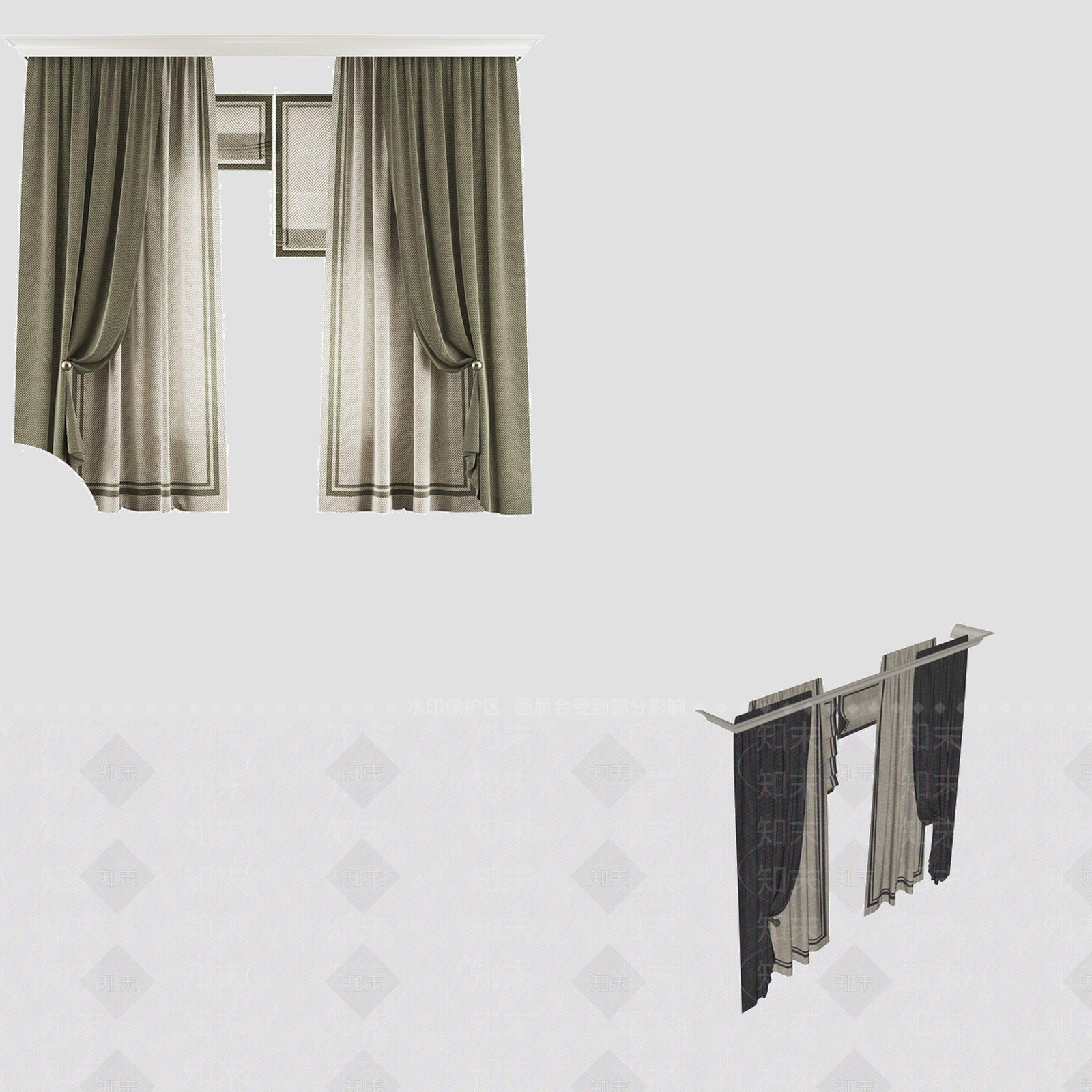 欧式美式窗帘SU模型下载【ID:1195393158】