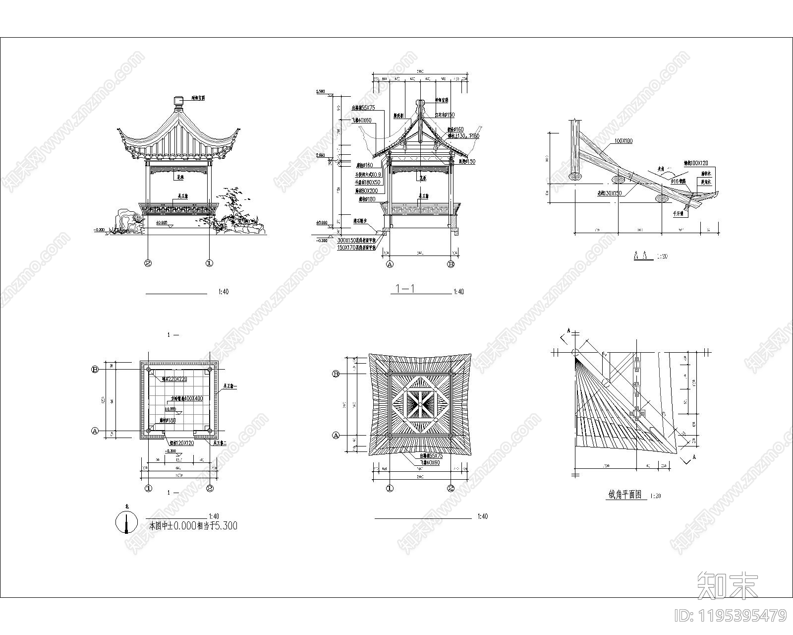 中古亭子图库施工图下载【ID:1195395479】