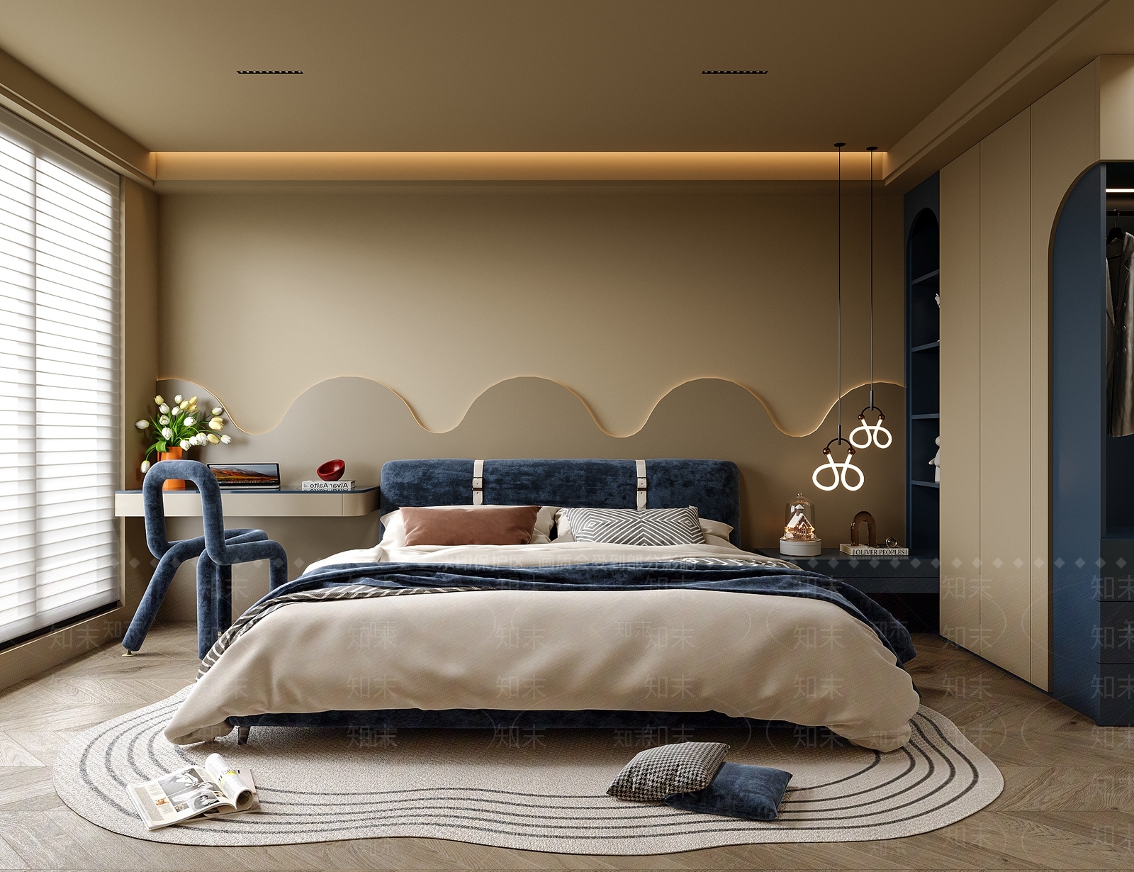 深色软包双人床双人床3D模型下载【ID:1227555741】