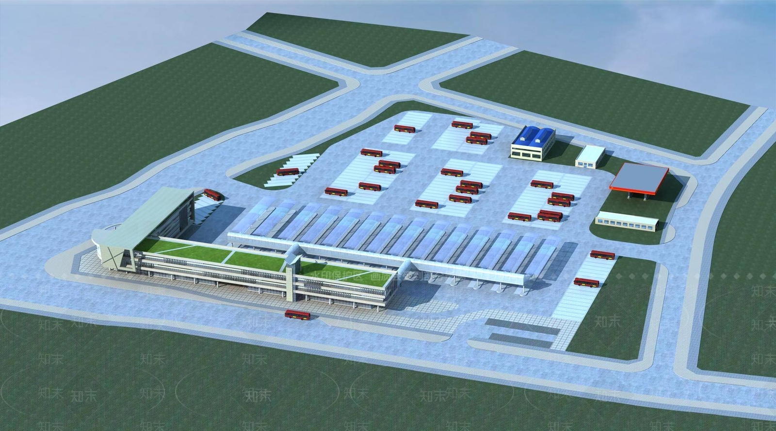 现代车站外观3D模型下载【ID:1195398561】