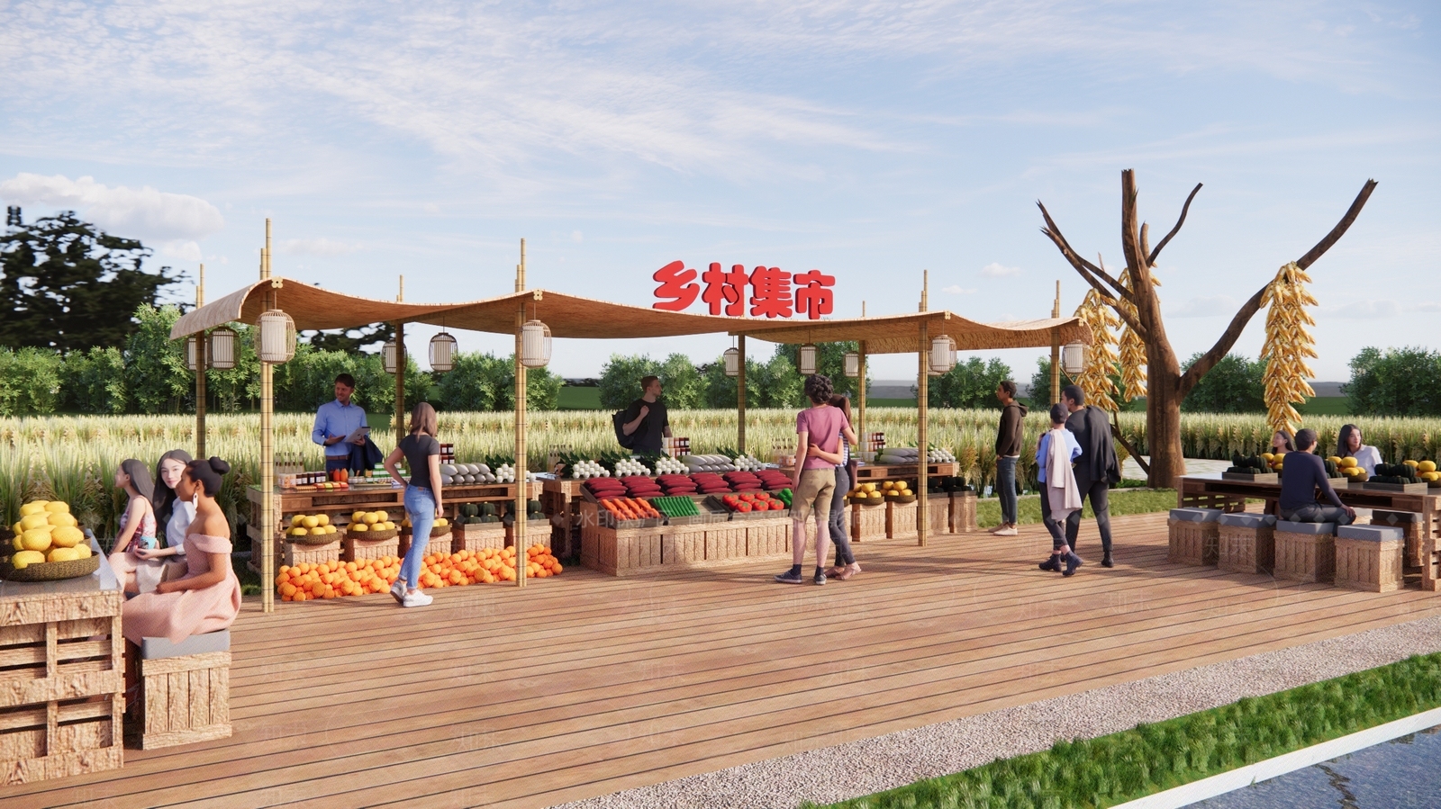 现代乡村商业街集市SU模型下载【ID:1195401492】