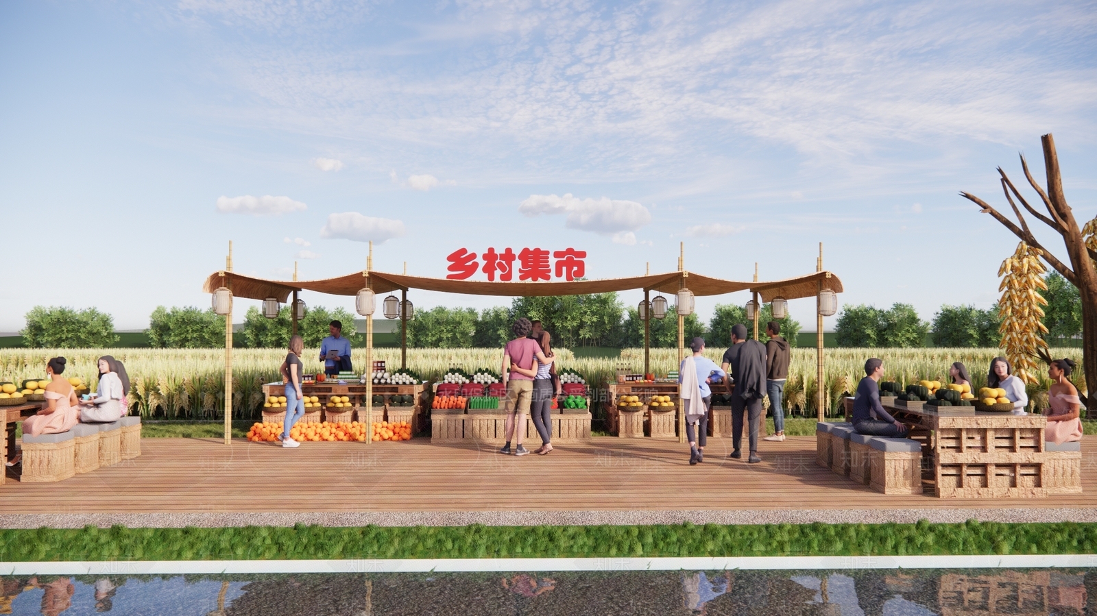 现代乡村商业街集市3D模型下载【ID:1195401643】