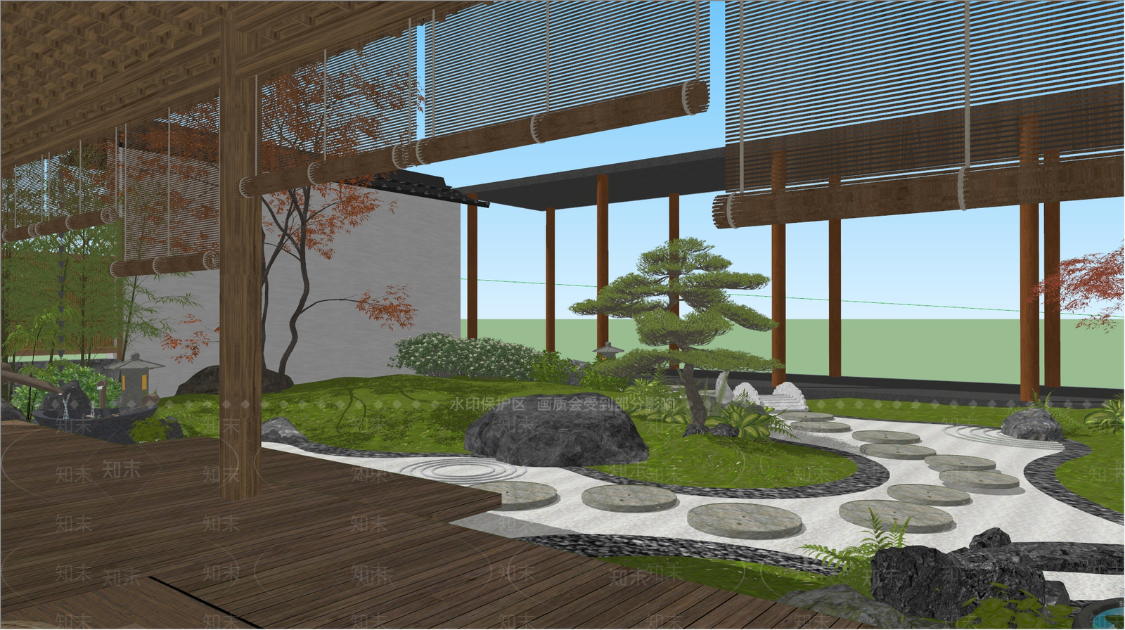 中式日式庭院小品SU模型下载【ID:1195402199】