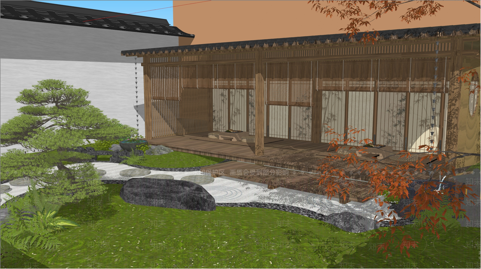 中式日式庭院小品SU模型下载【ID:1195402199】