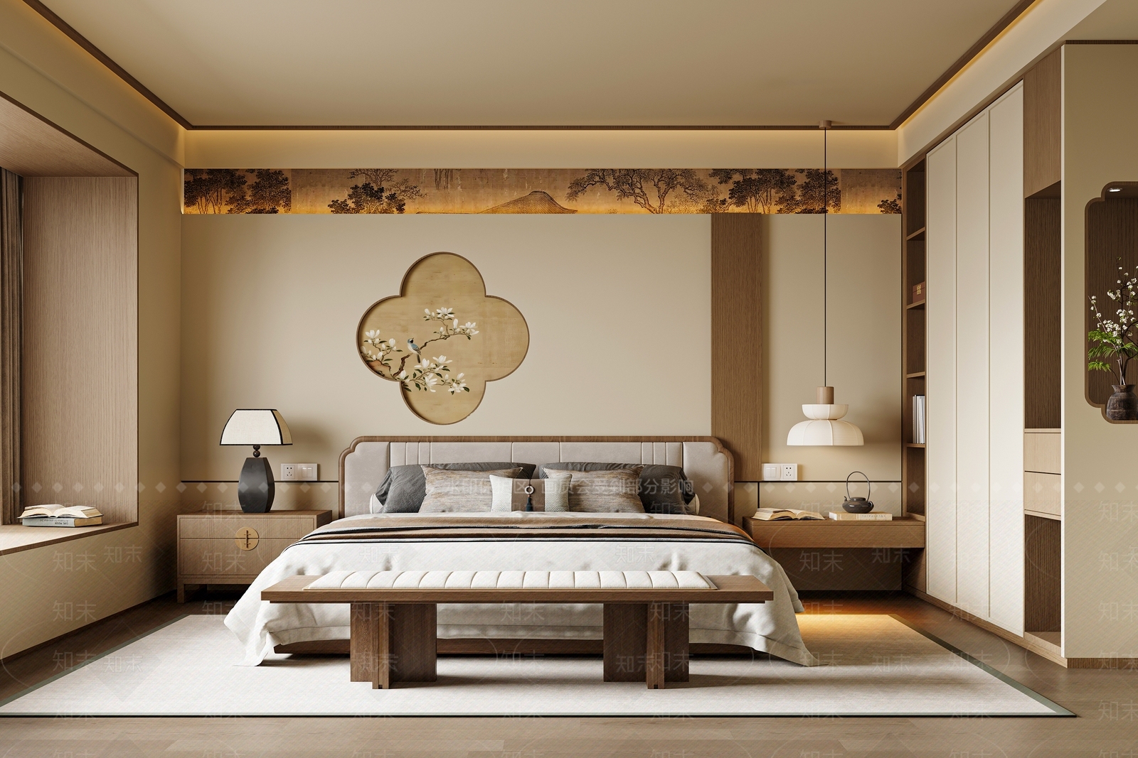 新中式禅意宋式卧室3D模型下载【ID:1195402125】