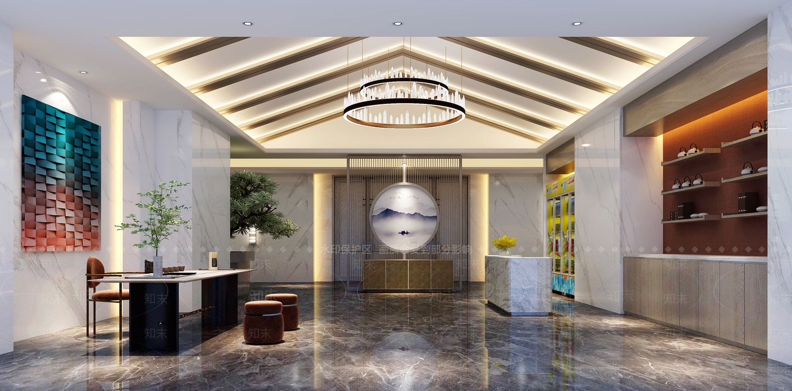 现代新中式民宿3D模型下载【ID:1195403342】