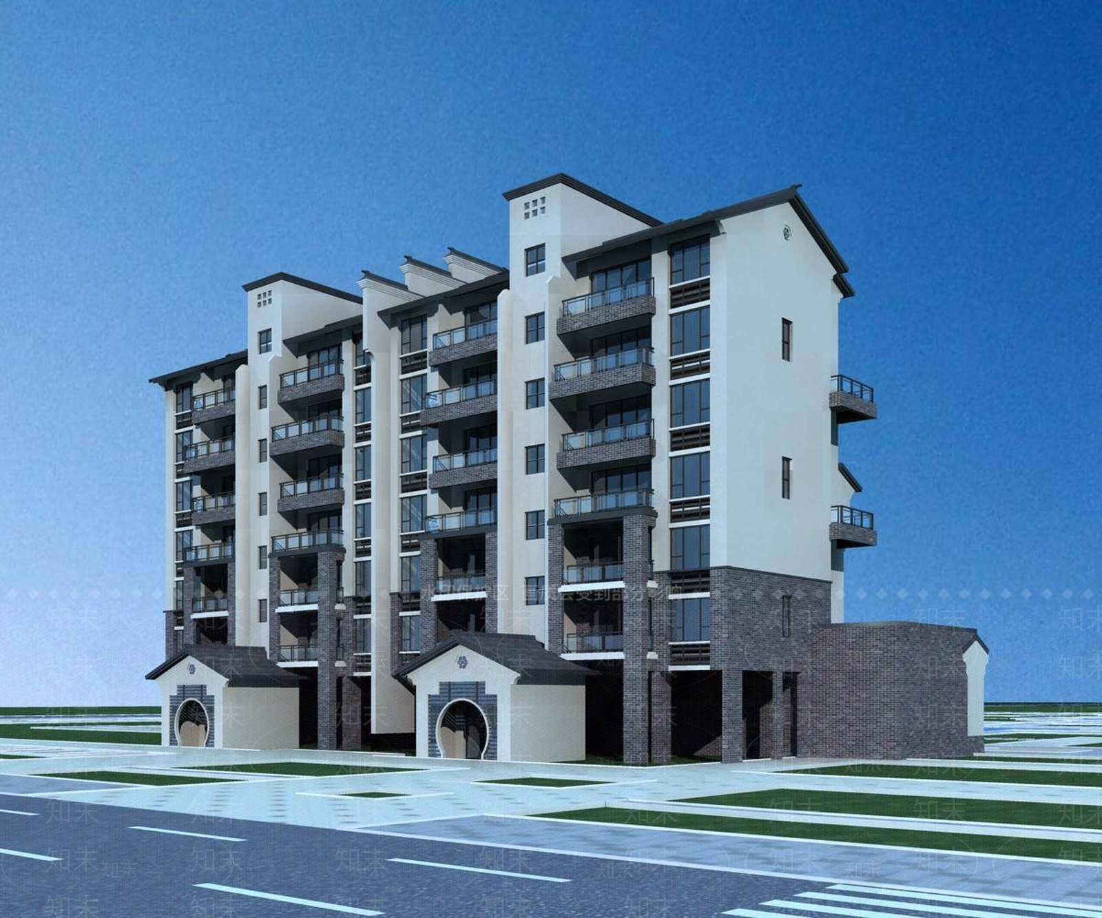 中式高层住宅3D模型下载【ID:1195405881】
