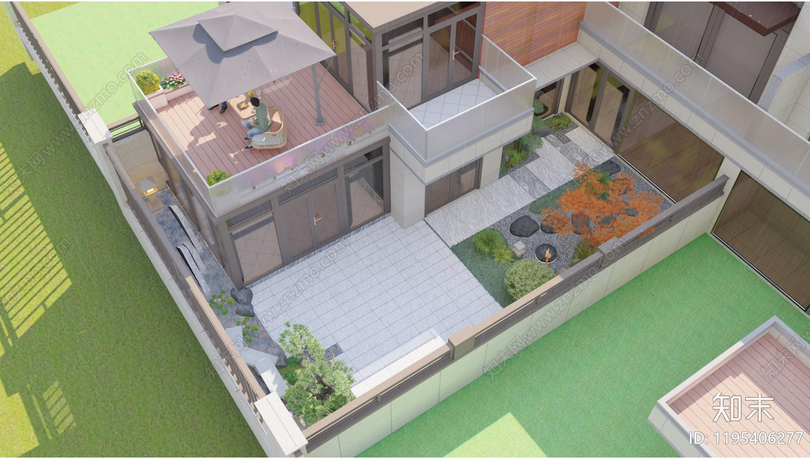 新中式现代庭院施工图下载【ID:1195406277】