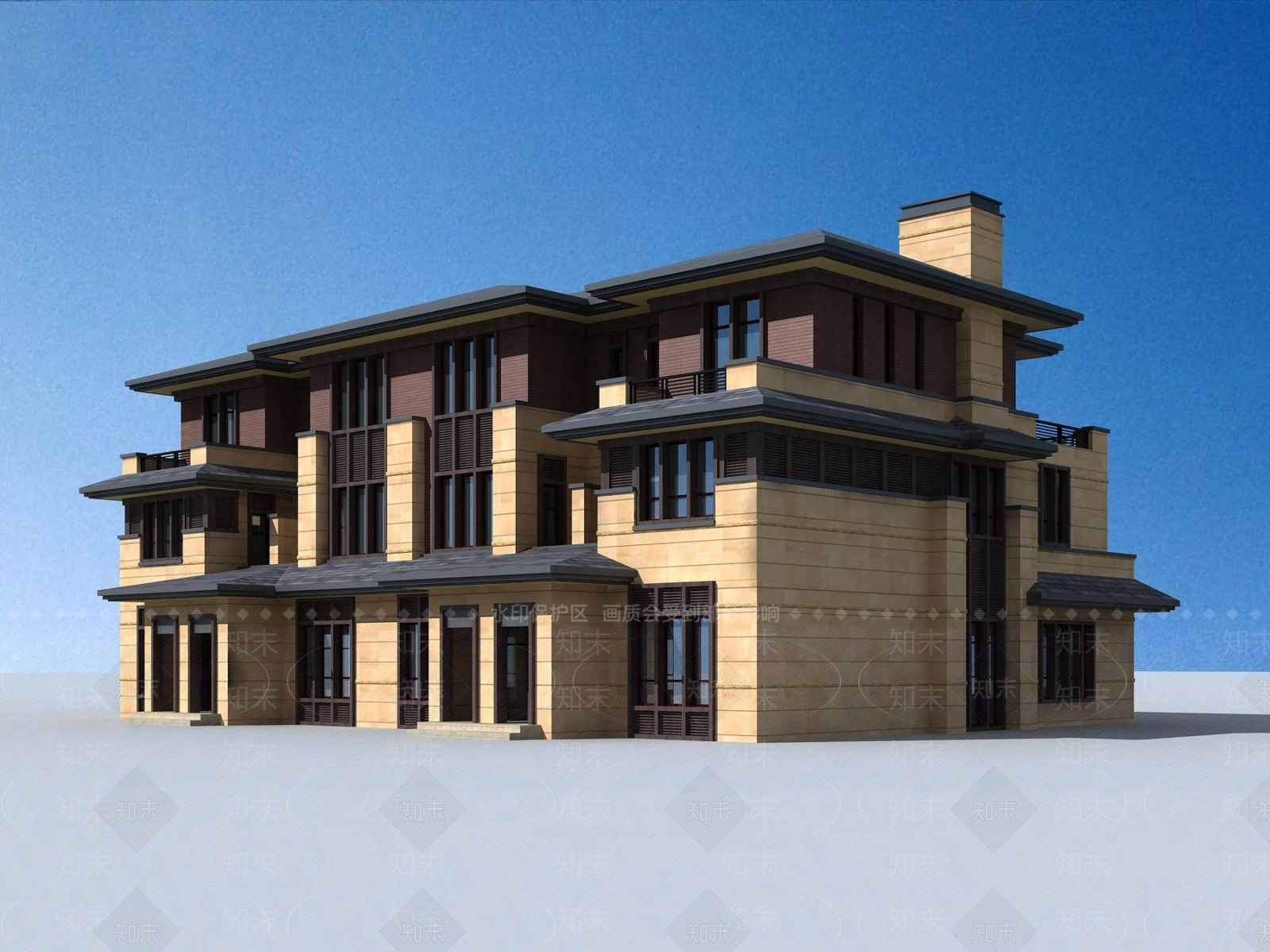 简欧别墅外观3D模型下载【ID:1195406843】