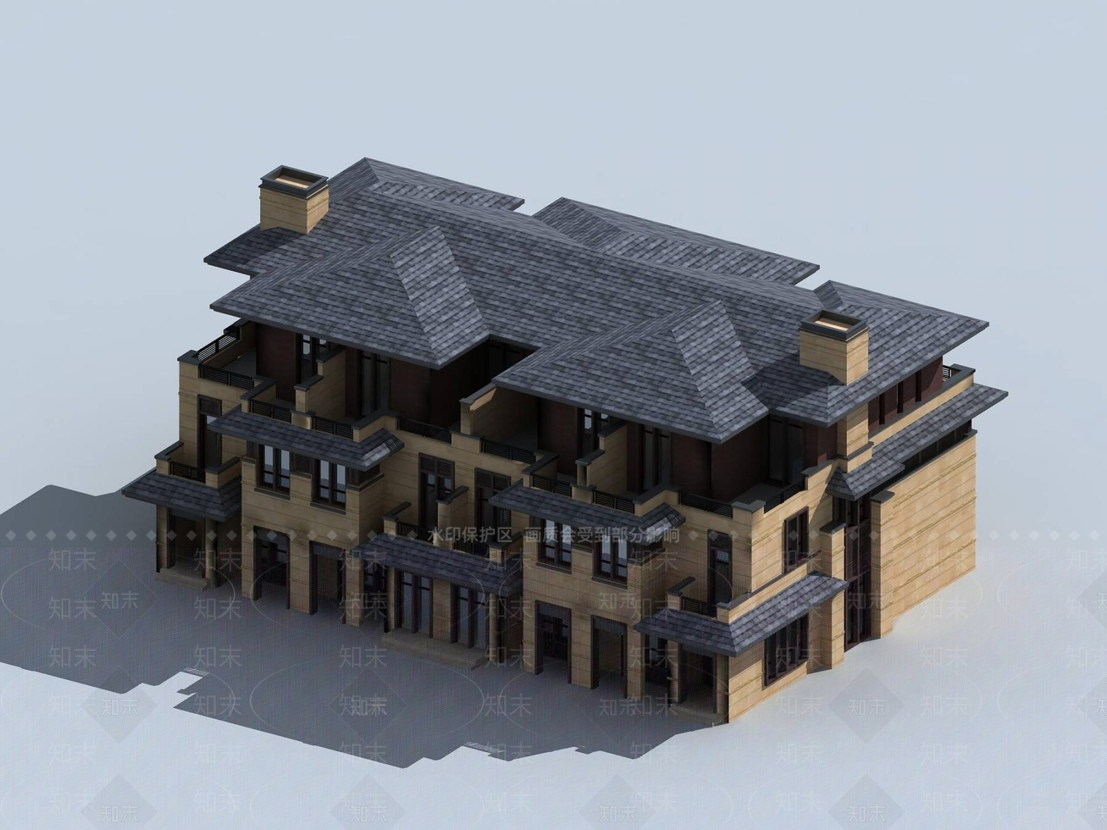 简欧别墅外观3D模型下载【ID:1195406843】