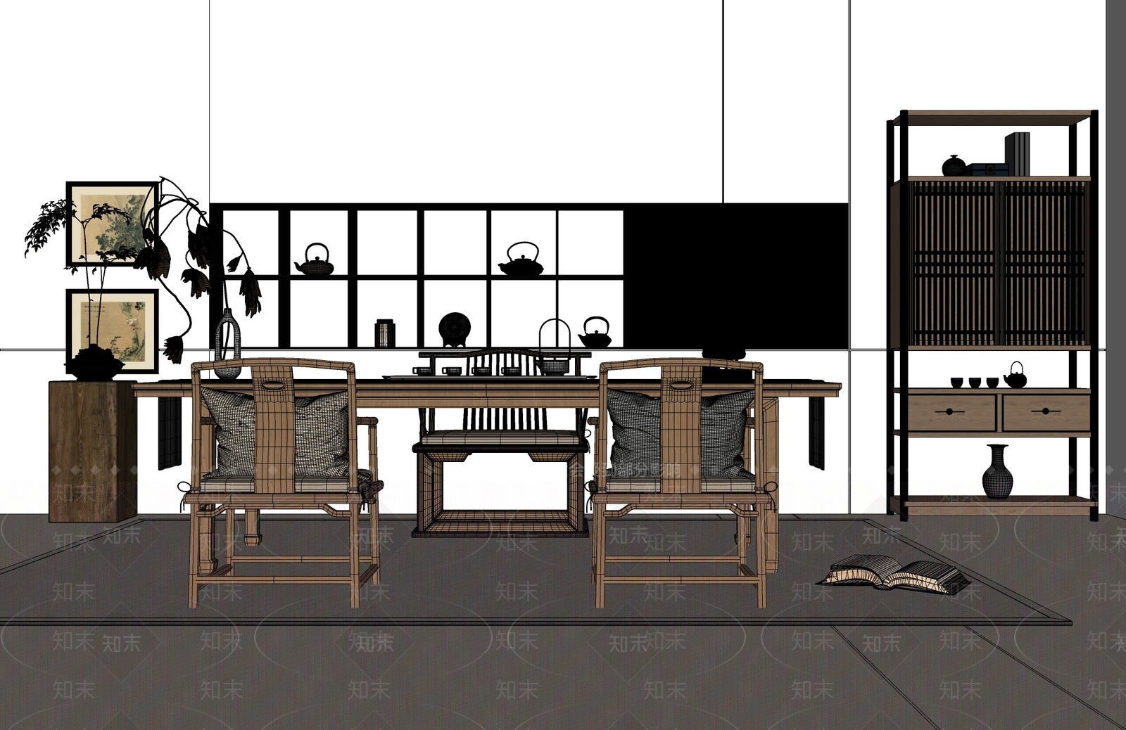 新中式中式茶室SU模型下载【ID:1195412647】