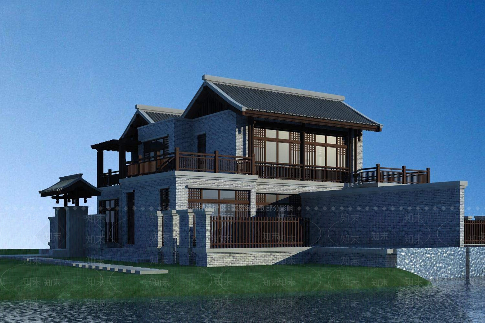 中式别墅外观3D模型下载【ID:1195413544】