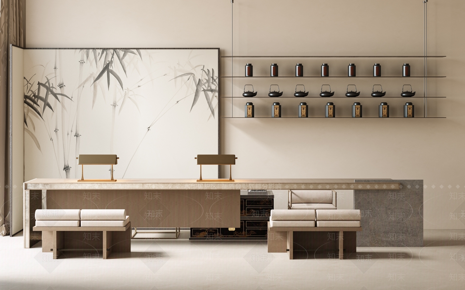 新中式茶室SU模型下载【ID:1195413840】