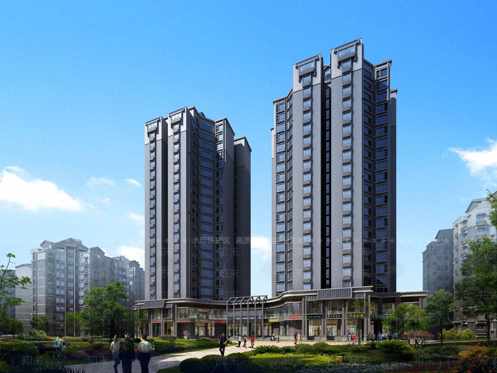 中式高层住宅3D模型下载【ID:1195415049】