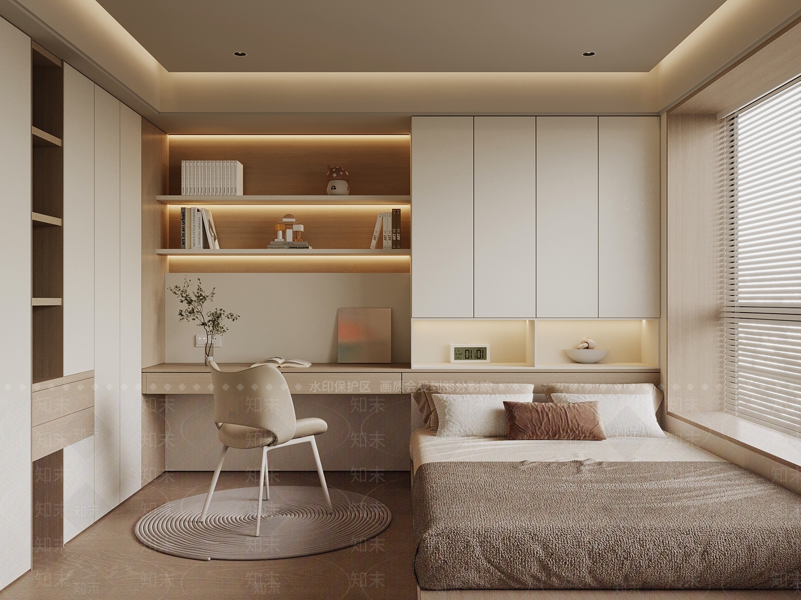 现代奶油榻榻米卧室3D模型下载【ID:1195415271】
