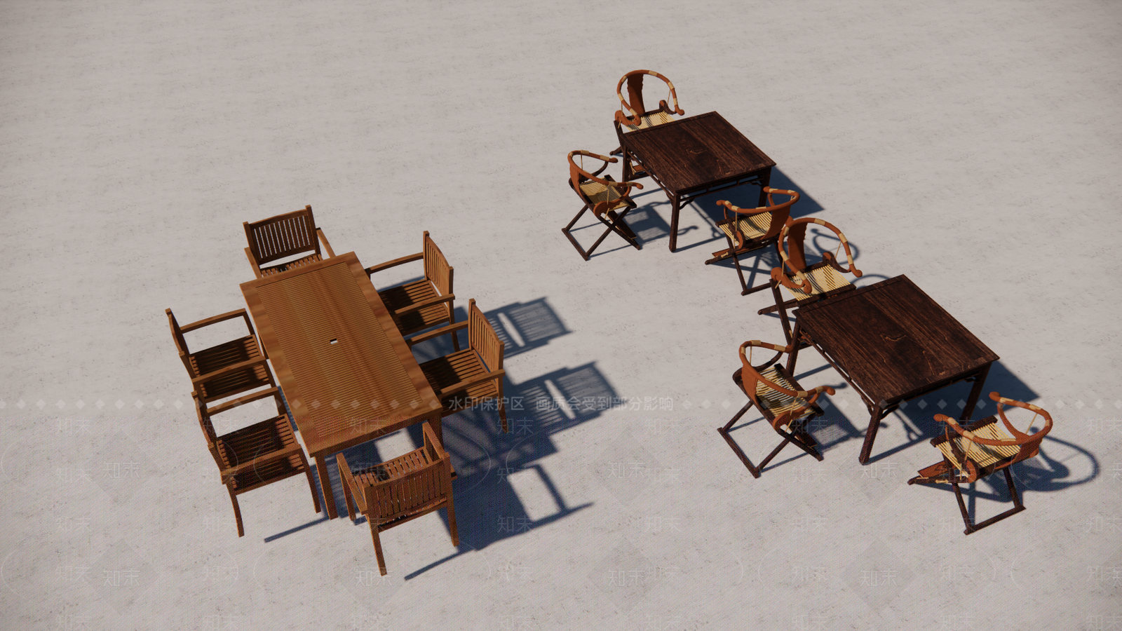 中式户外桌椅SU模型下载【ID:1195418305】