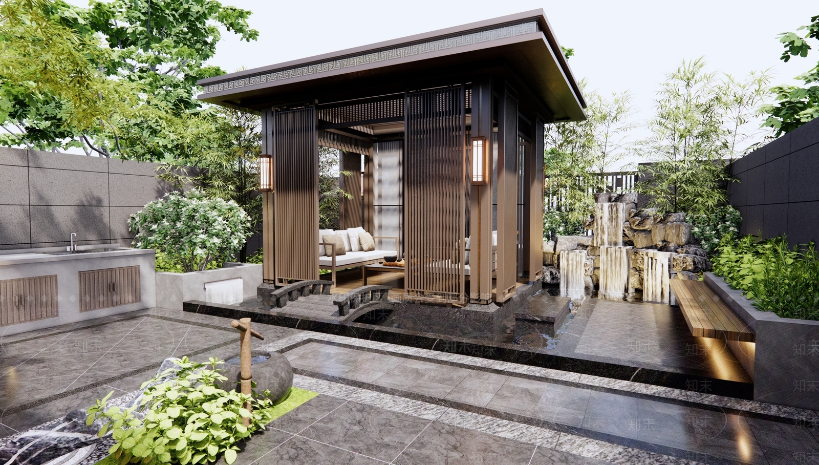 新中式庭院3D模型下载【ID:1195420437】