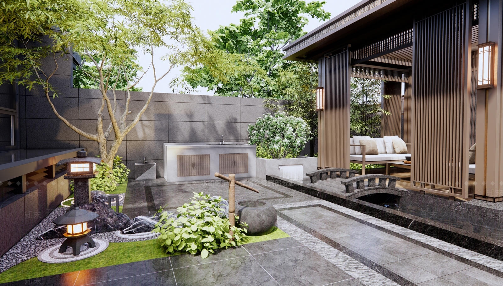 新中式庭院3D模型下载【ID:1195420437】