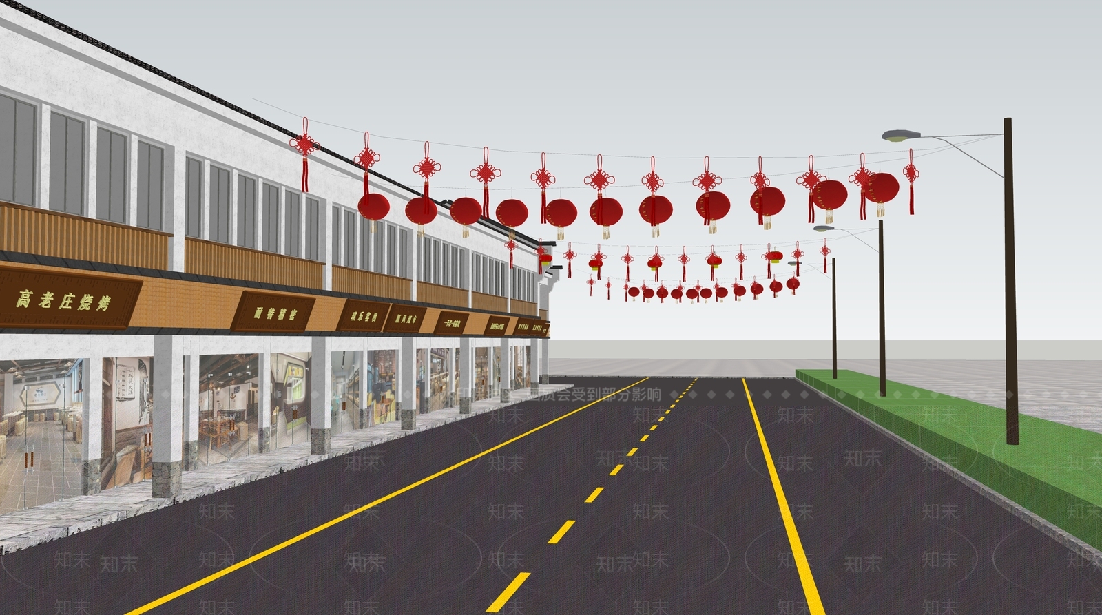 新中式商业街SU模型下载【ID:1195421244】