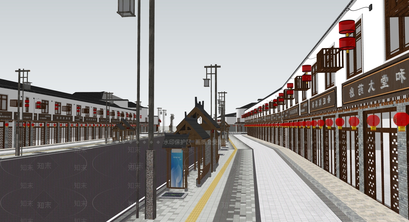 新中式商业街SU模型下载【ID:1195421267】