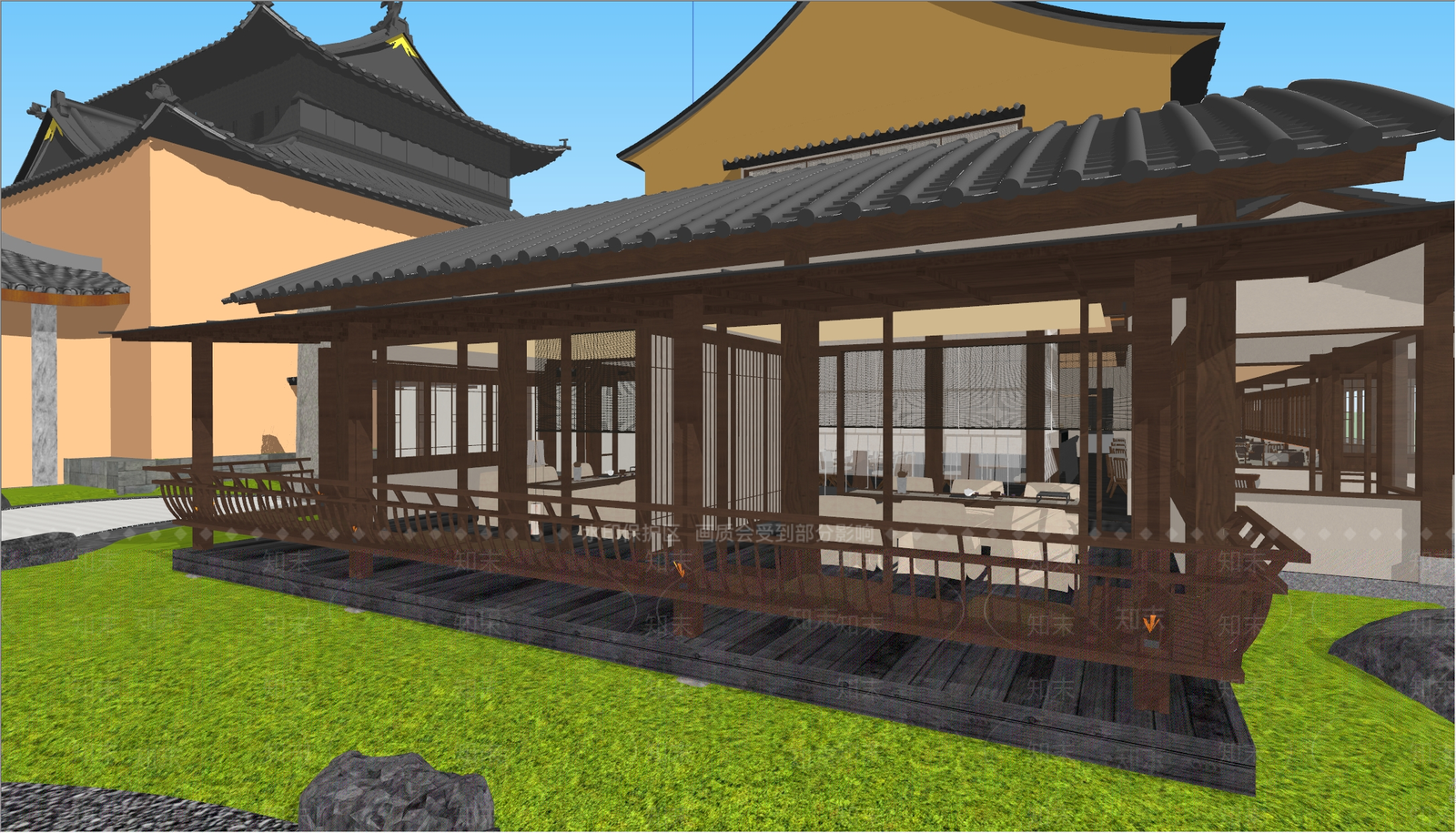中式古建筑SU模型下载【ID:1195421604】