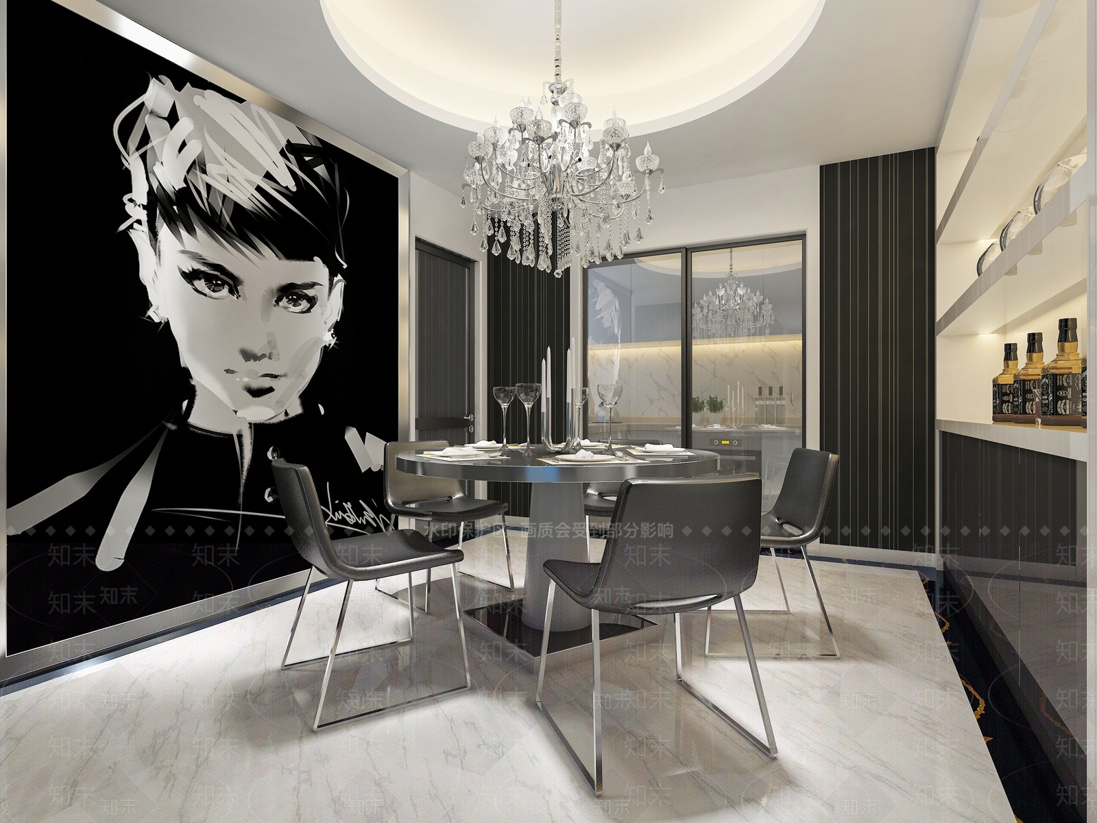 现代北欧大平层客餐厅3D模型下载【ID:1195424738】