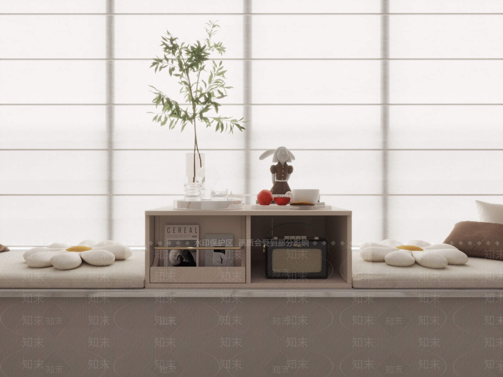 现代飘窗柜3D模型渲染效果图