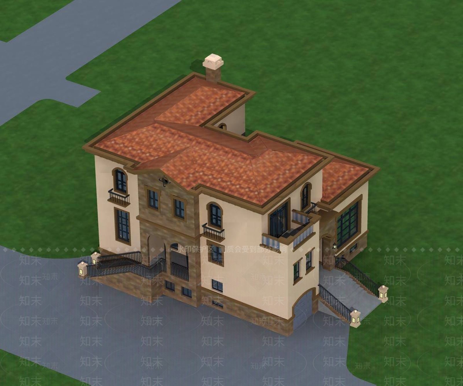 欧式别墅外观3D模型下载【ID:1195425865】